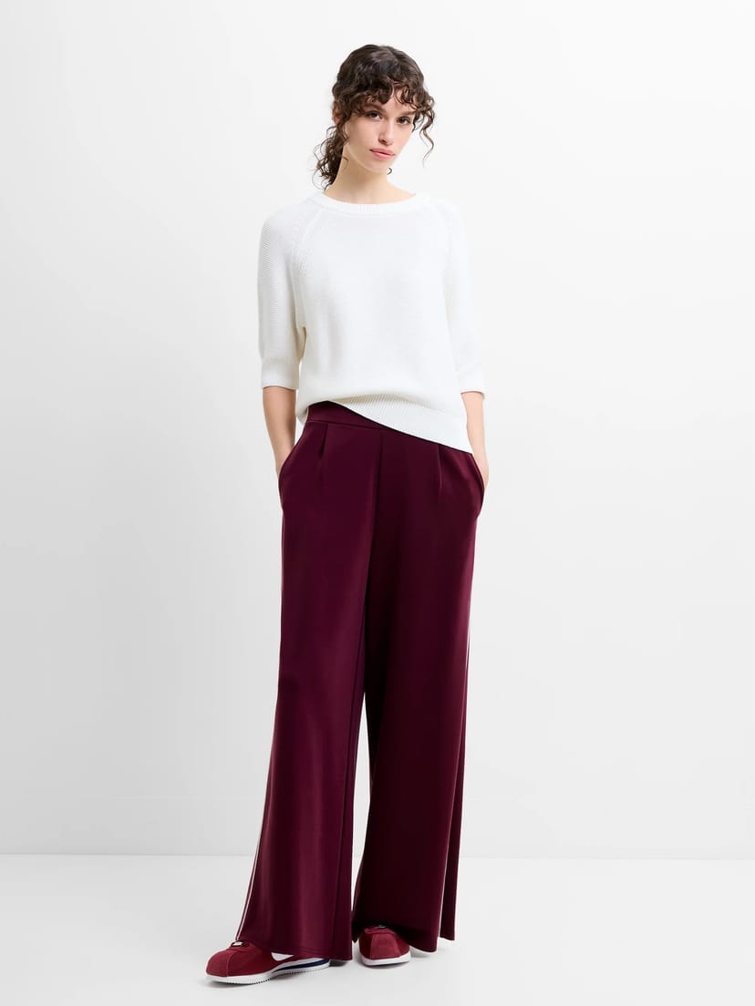 French Connection Wren Side Piping Wide Leg Trousers Berry Red/Porcelain - 1