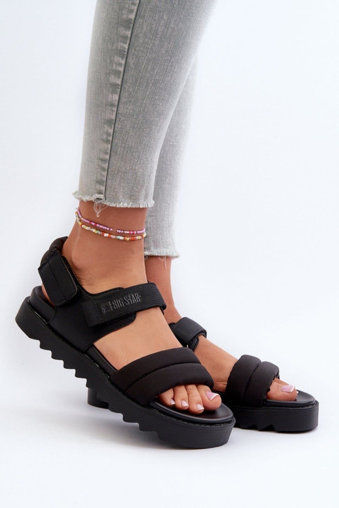 Love Lace Love Lace Women's Big Star Platform Sandals with Velcro Strap for Easy Fit in Black