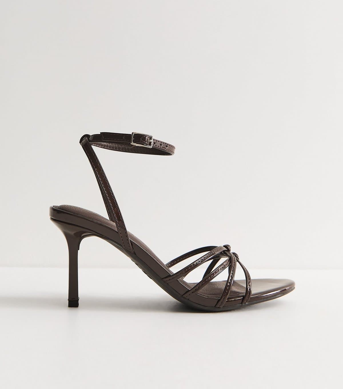 New Look Women's Dark Brown Faux Leather Knot Strappy Stiletto Sandals Vegan New Look