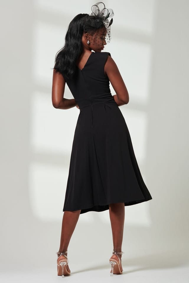 Jolie Moi Jolie Moi Women's Yuina Scuba Pleated Flare Midi Dress in Black - 2