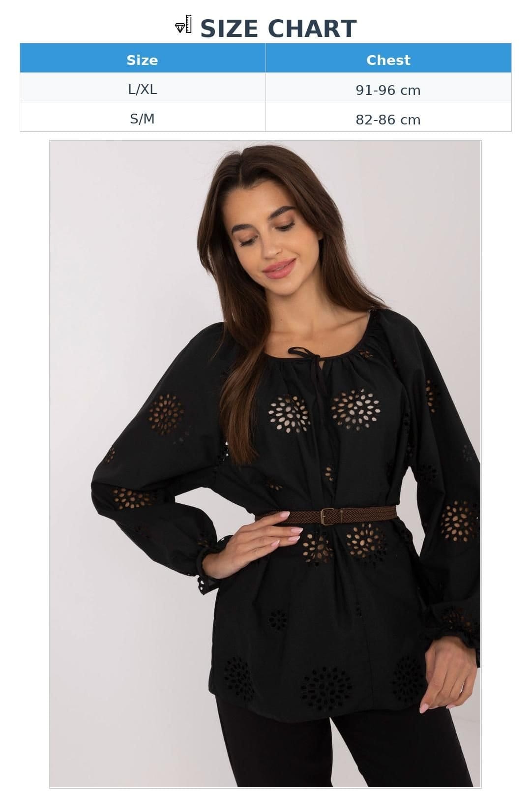 Love Lace Love Lace Women's Boho Cotton Lace Blouse with Belt & Tie in Black - 4