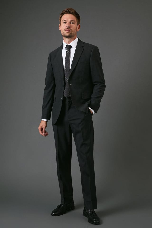 Burton Burton Men's Charcoal Tailored Fit Essential Suit Jacket - 2