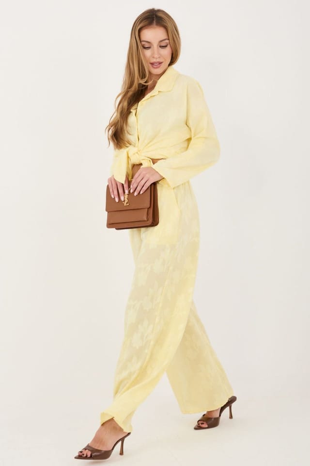 Love Lace Love Lace Women's Textured Viscose Elastane Shirt Trouser Set in Yellow - 2