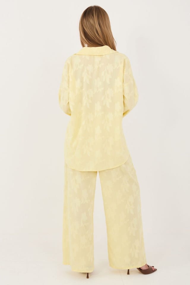 Love Lace Love Lace Women's Textured Viscose Elastane Shirt Trouser Set in Yellow - 3