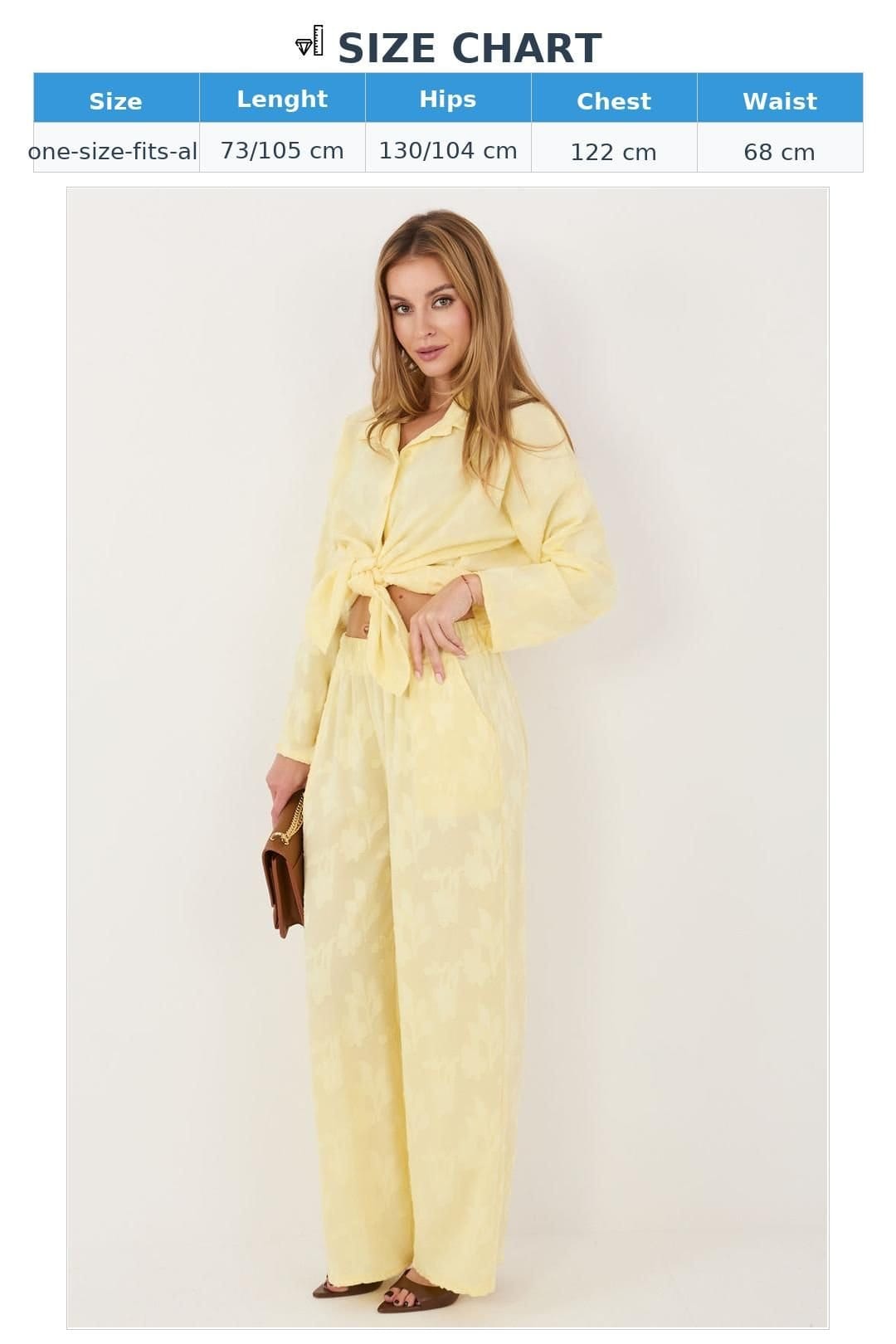 Love Lace Love Lace Women's Textured Viscose Elastane Shirt Trouser Set in Yellow - 4