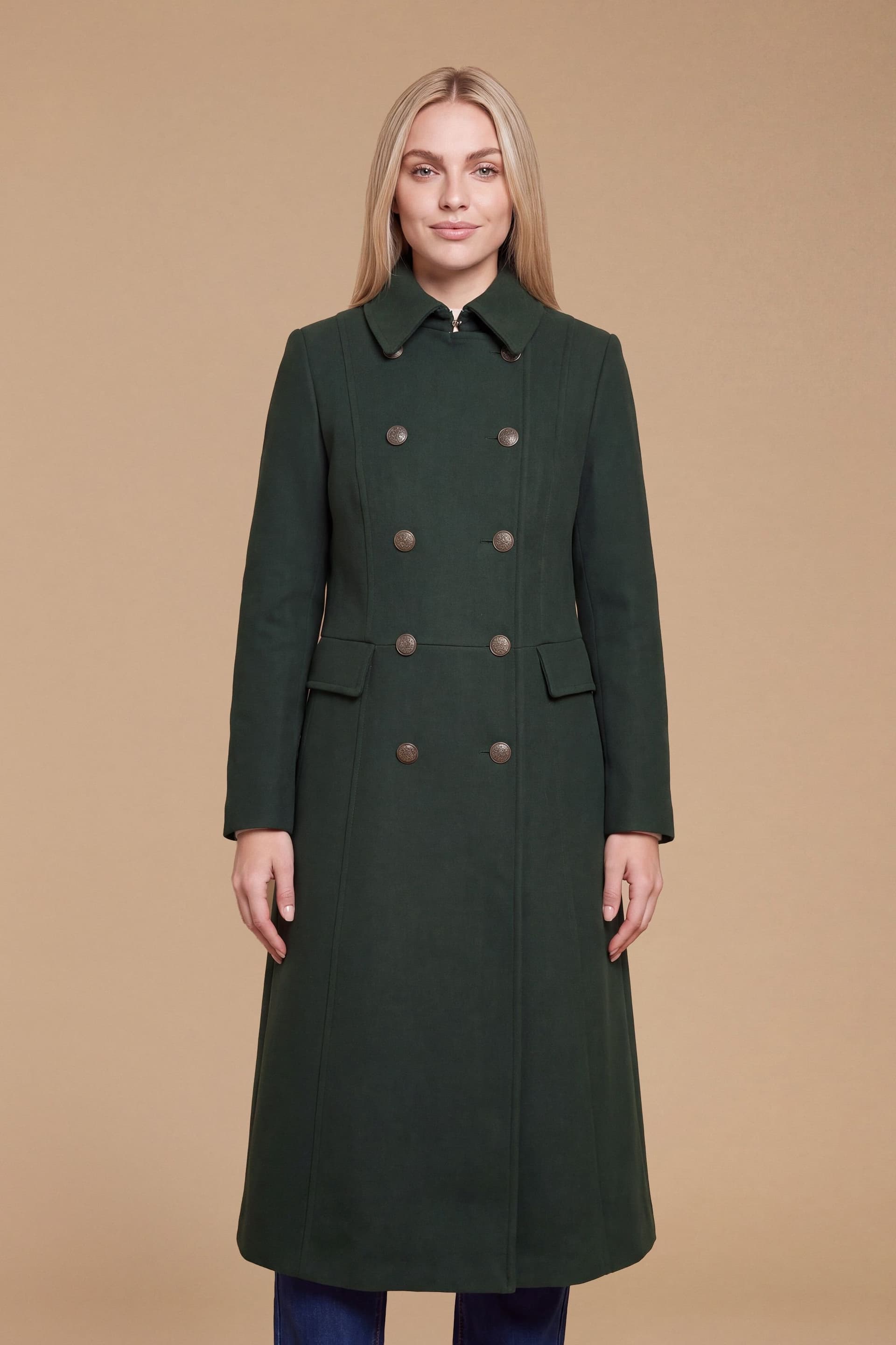 Dorothy Perkins Dorothy Perkins Women's Military Style Collar Detail Full Length Coat in Khaki