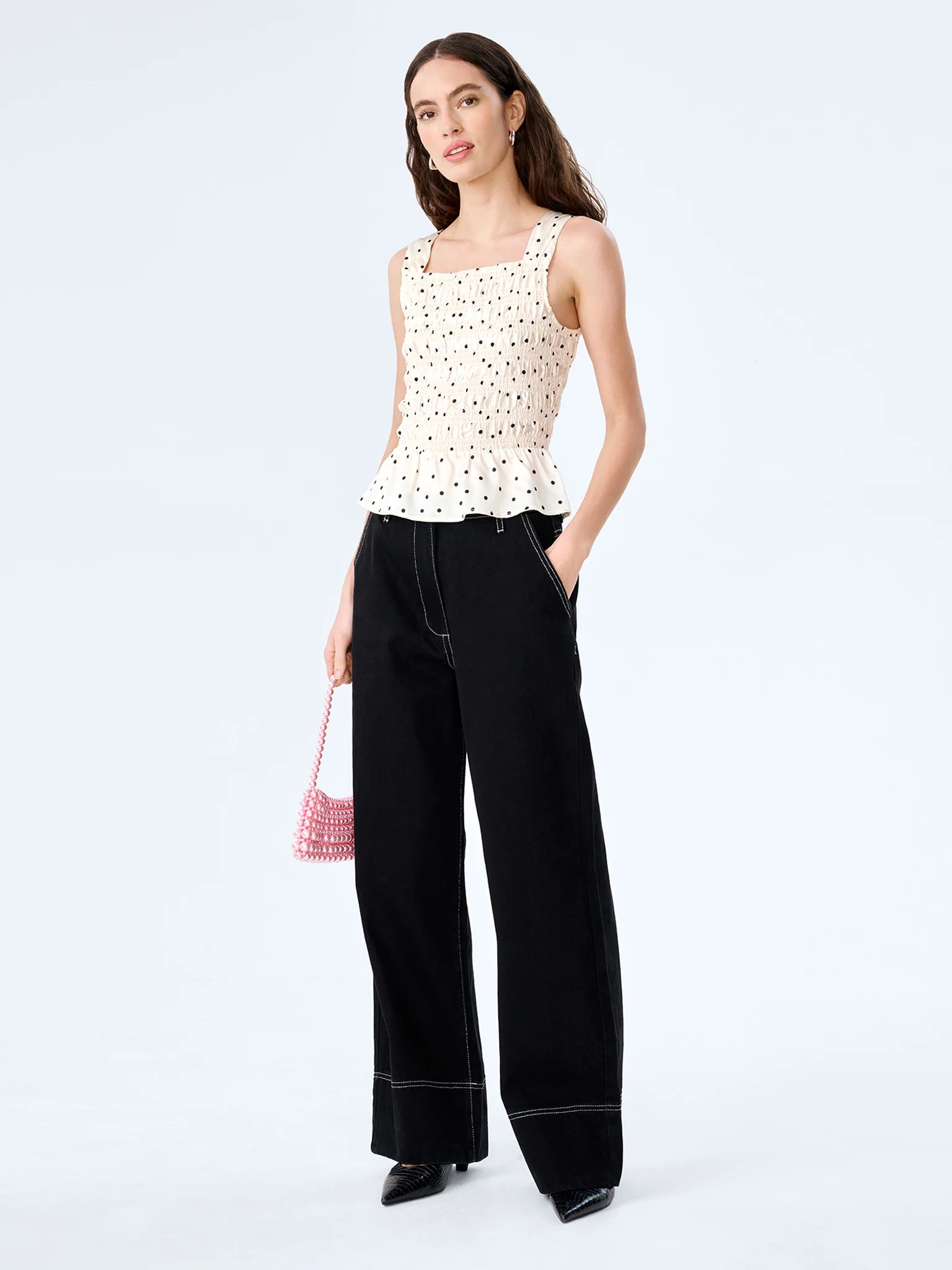 OMNES Rain Top in White Polka Dot - 2