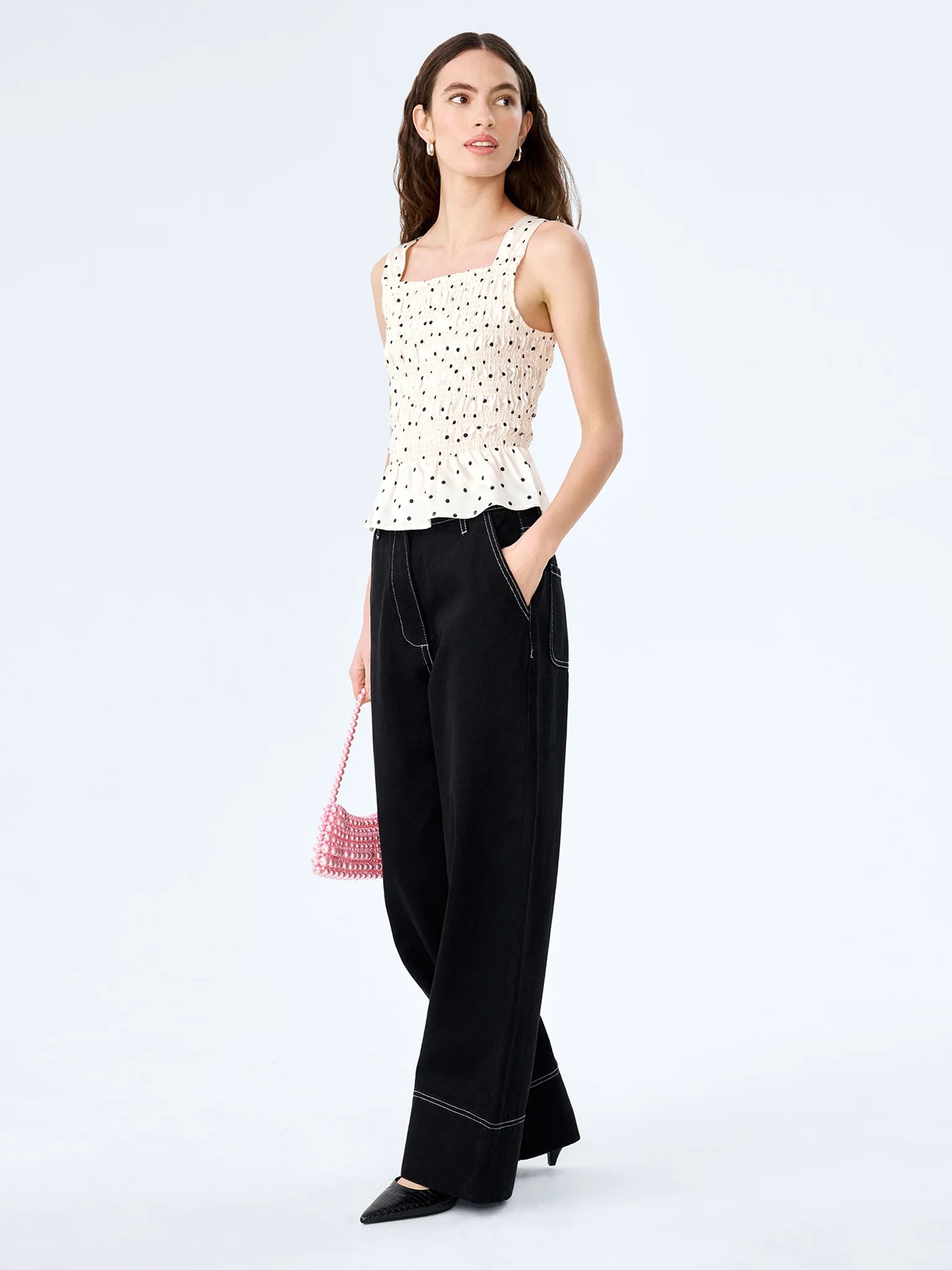 OMNES Rain Top in White Polka Dot - 3