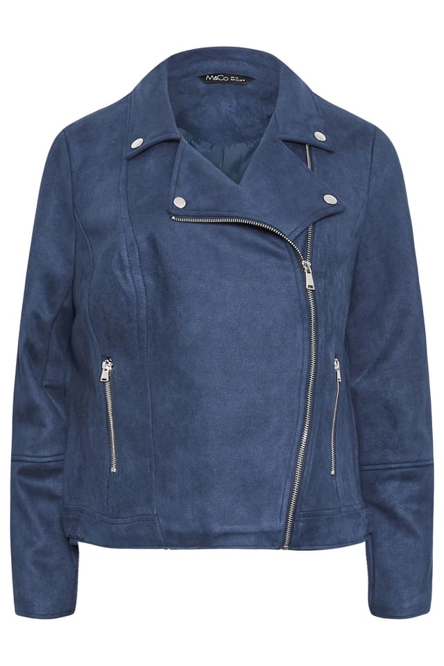 M&Co M&Co Women's Faux Suede Biker Jacket in Mid Navy - 2