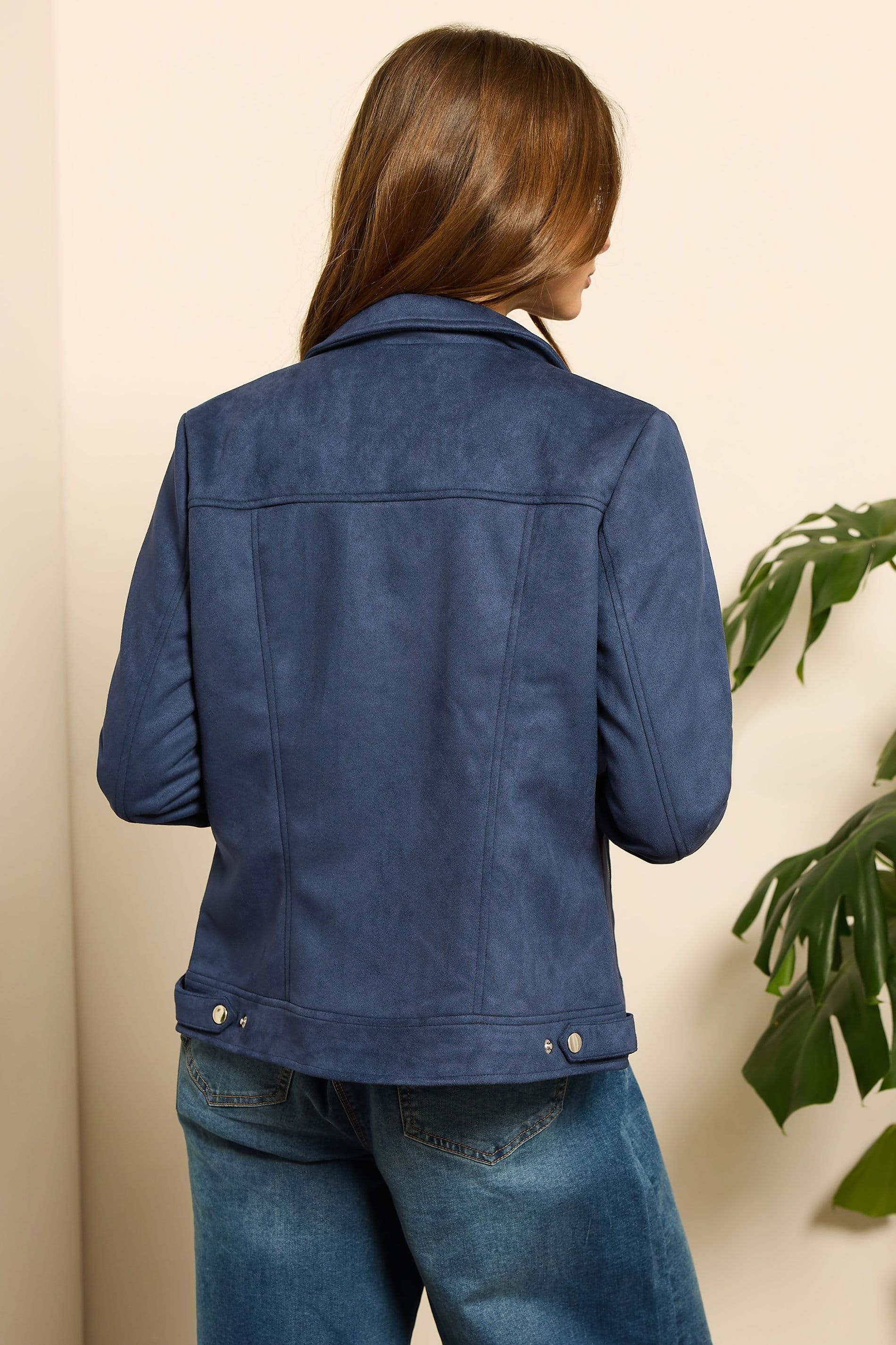 M&Co M&Co Women's Faux Suede Biker Jacket in Mid Navy - 4