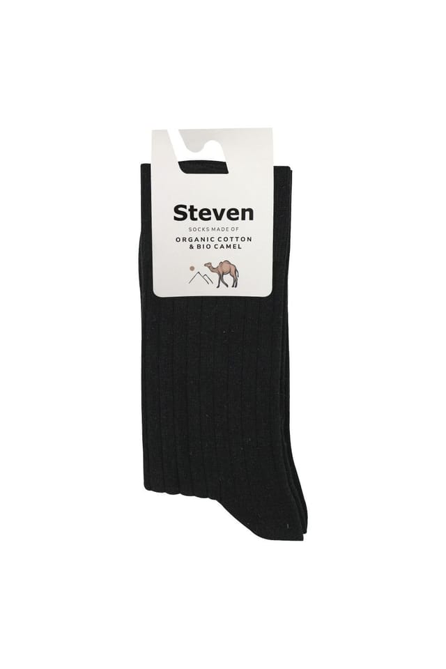 Steven Steven Men's Cotton Camel Wool Socks - Warm Breathable Comfort for Everyday Wear in Black - 2