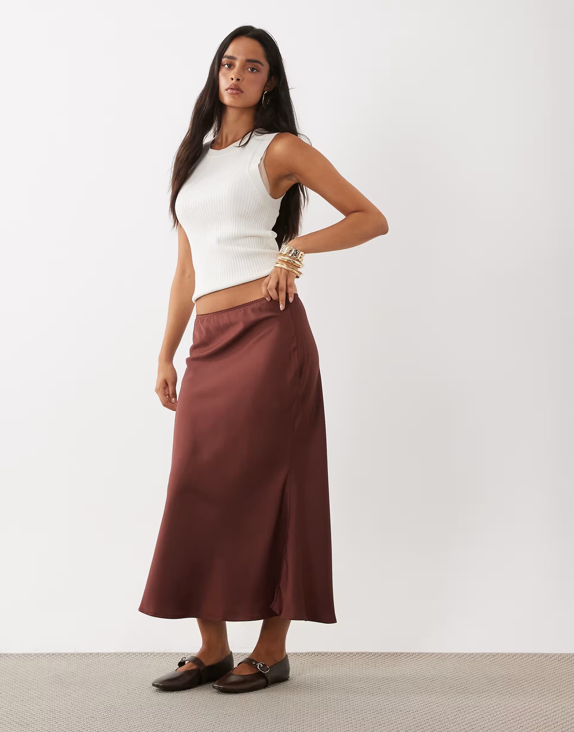 ASOS ASOS DESIGN satin bias maxi skirt in chocolate