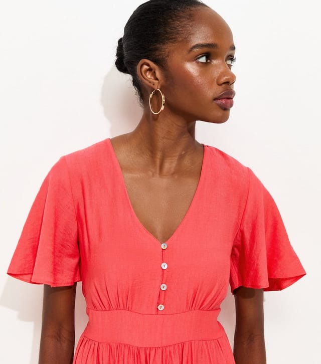 New Look Women's Coral Frill Sleeve V Neck Midi Dress New Look - 3