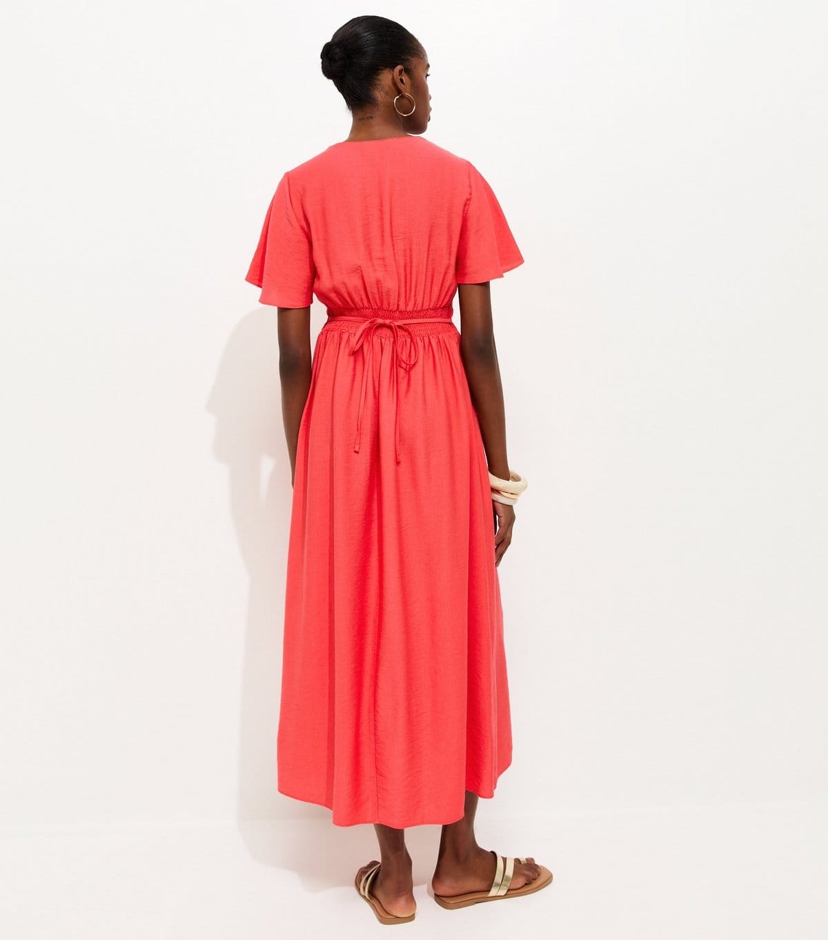 New Look Women's Coral Frill Sleeve V Neck Midi Dress New Look - 4
