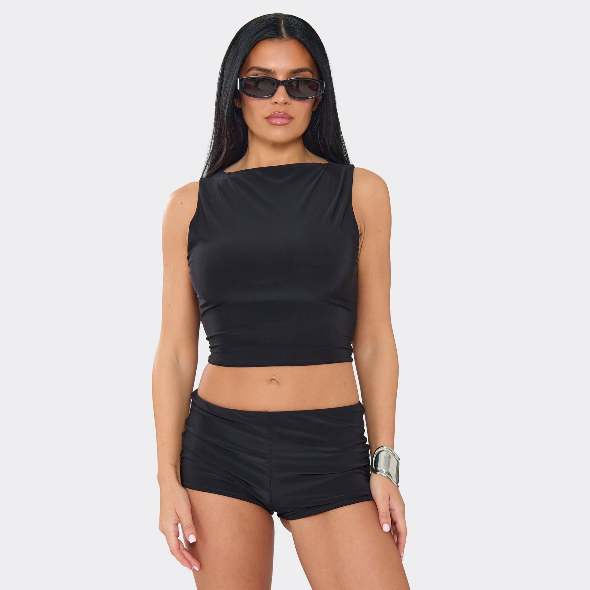 EGO EGO Black Slinky Sleeveless Cropped Top