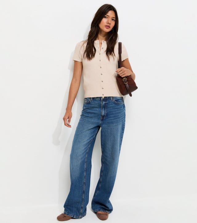 New Look Women's Off White Compact Knit Cap Sleeve Buttoned Top New Look - 3