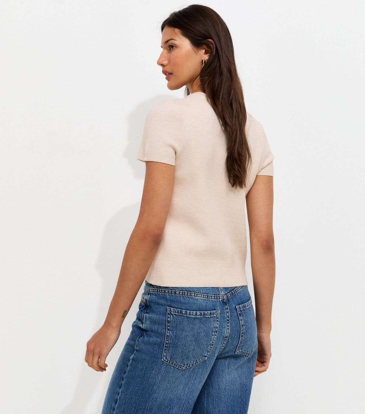 New Look Women's Off White Compact Knit Cap Sleeve Buttoned Top New Look - 4