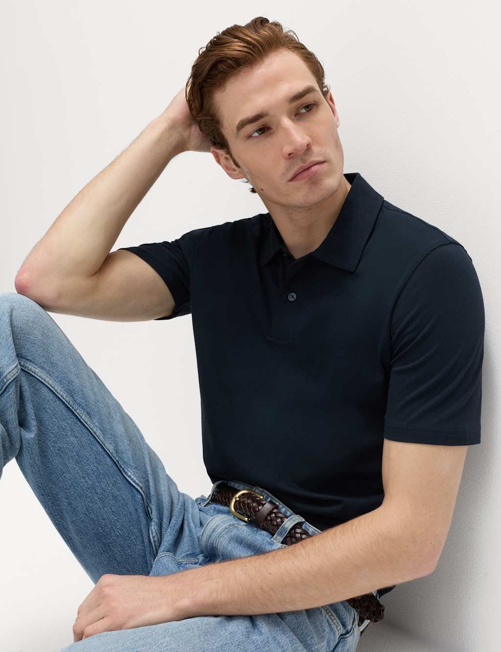 Marks & Spencer M&S Pure Cotton Jersey Polo Shirt Navy - 4