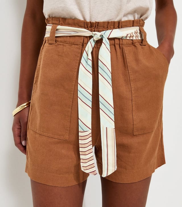 New Look Women's Rust Linen Look Contrast Scarf Shorts New Look - 2