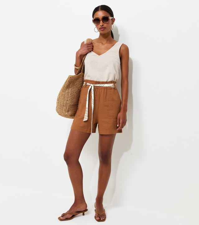 New Look Women's Rust Linen Look Contrast Scarf Shorts New Look - 3