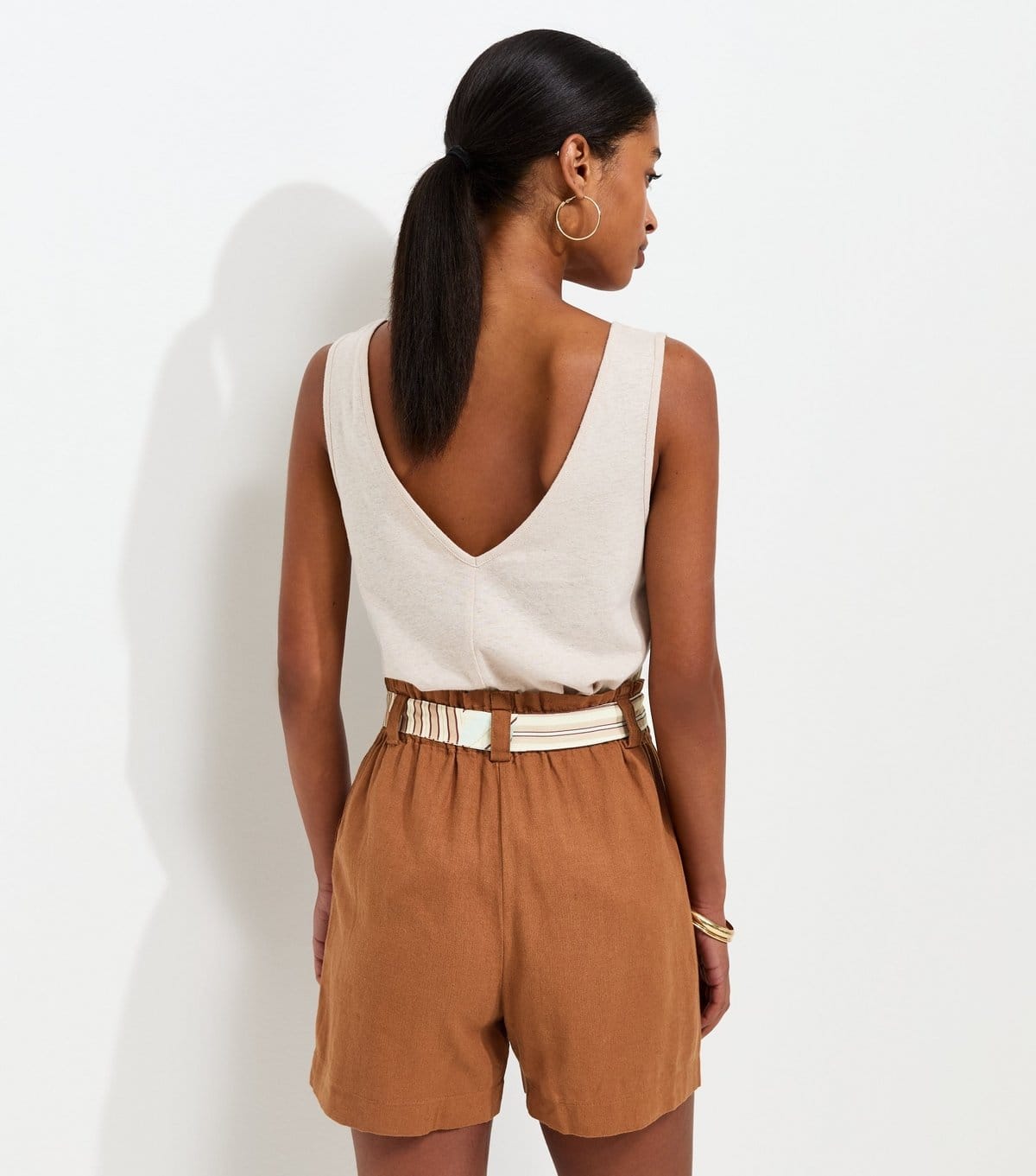 New Look Women's Rust Linen Look Contrast Scarf Shorts New Look - 4