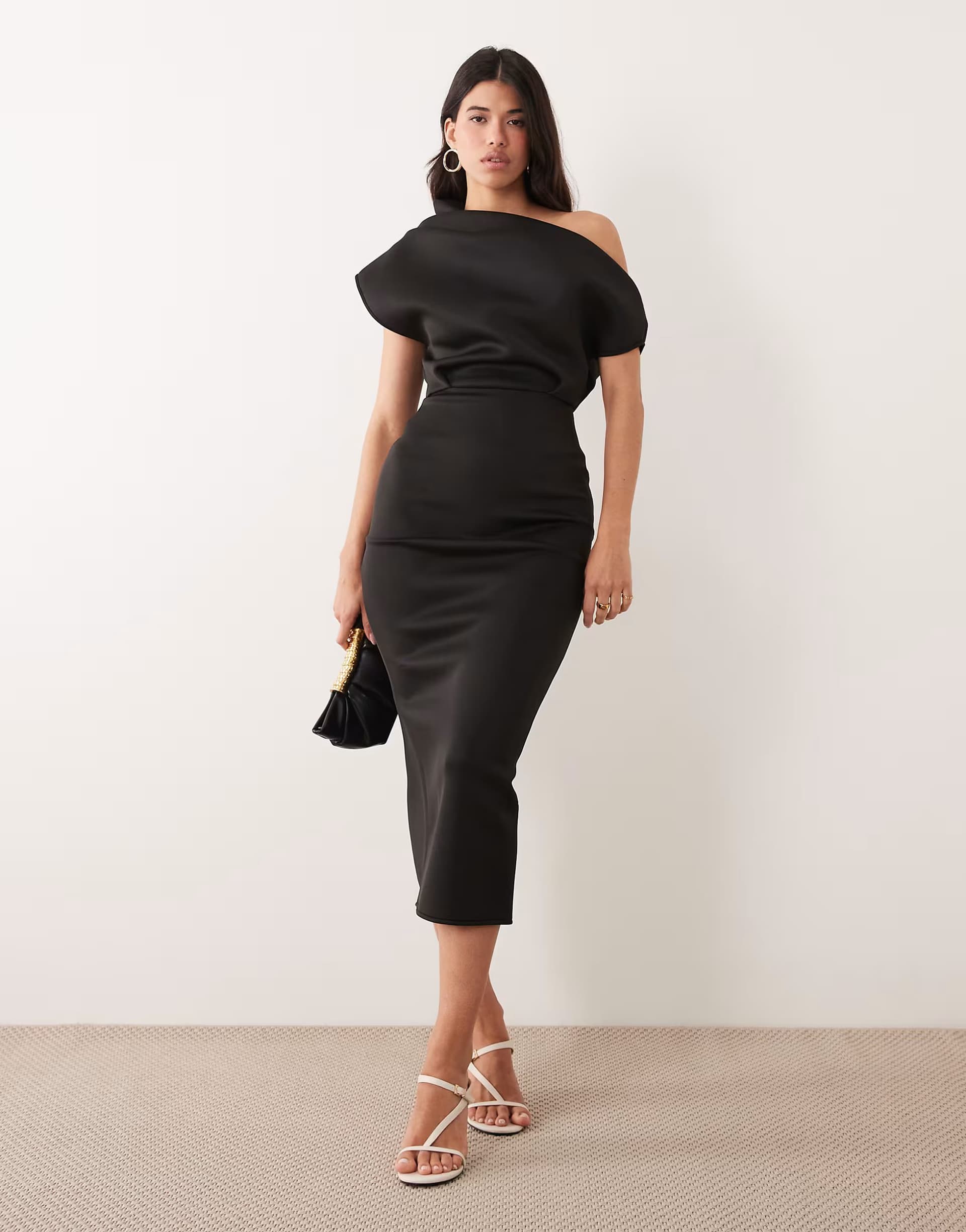 ASOS ASOS DESIGN dramatic neckline midi dress in black scuba-style fabric