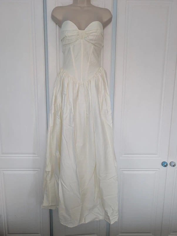 ASOS Luxe Cream Cotton Corset Maxi Dress With Bow Back Size 6