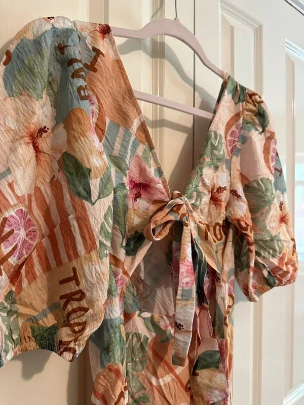 New Look New Look Size 14 Peach Bali Pattern Beach Maxi Dress with Knot Bust and Tie back