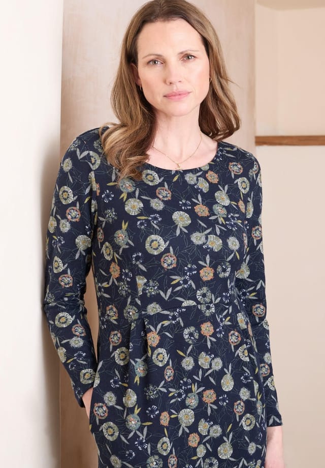Lily & Me Lily & Me Women's Frampton Floral Print Semi Fitted Midi Dress with Full length sleeves in Navy - 2