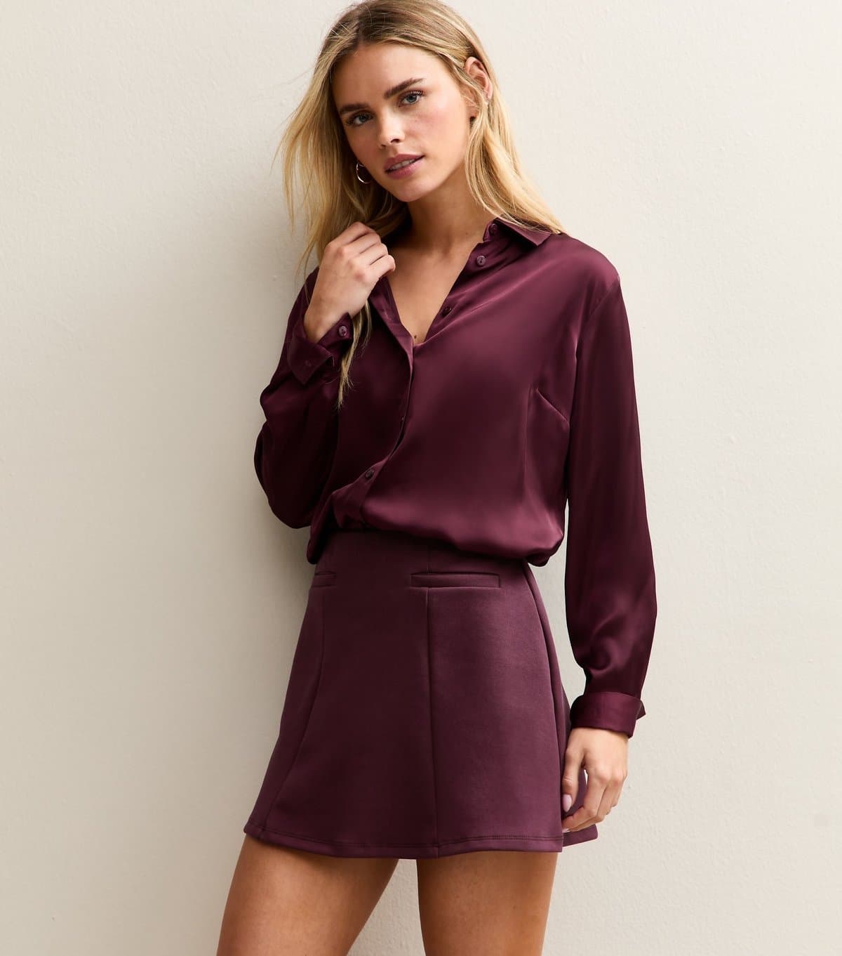 New Look Women's Petite Burgundy A-line Mini Skirt New Look