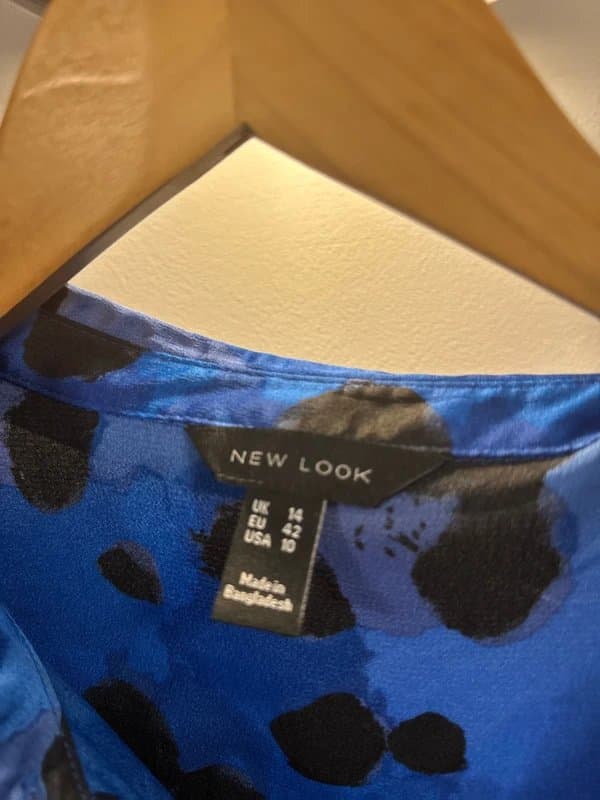 New Look New Look Royal Blue and Black silk print dress Size 14