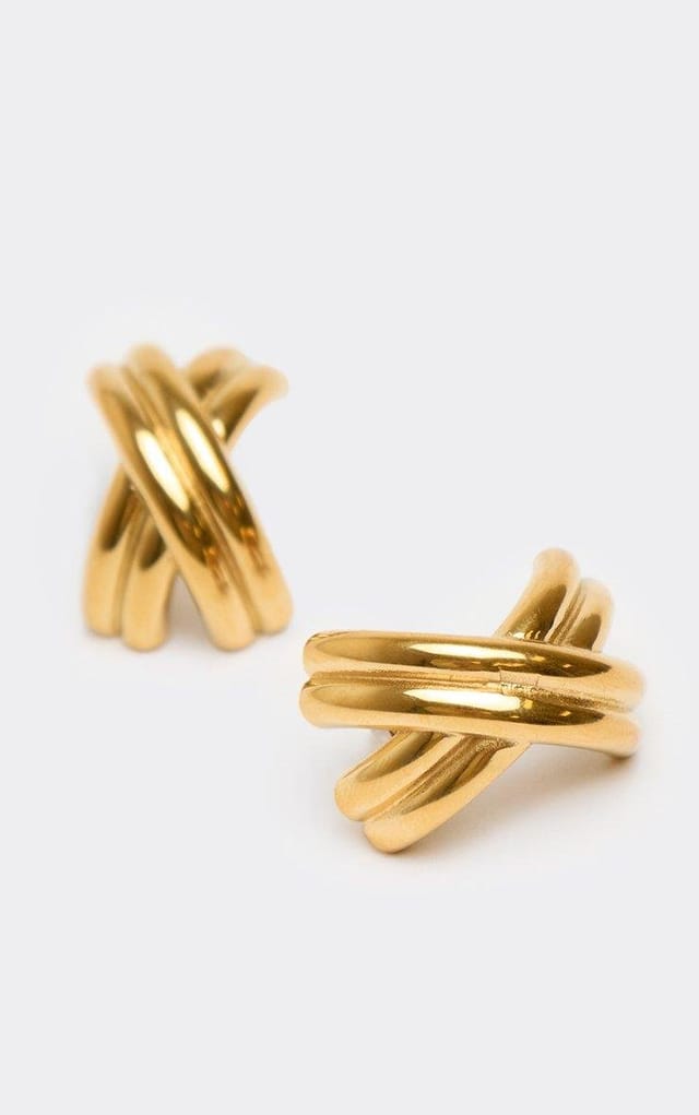 EGO Cross Shaped Stud Earrings In Gold, Women's Size UK 0 - 2