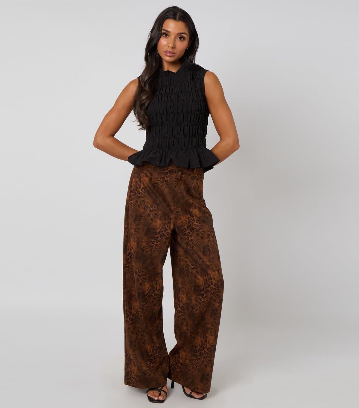 Urban Bliss Women's Brown Faux Suede Animal Print Trousers Urban Bliss New Look