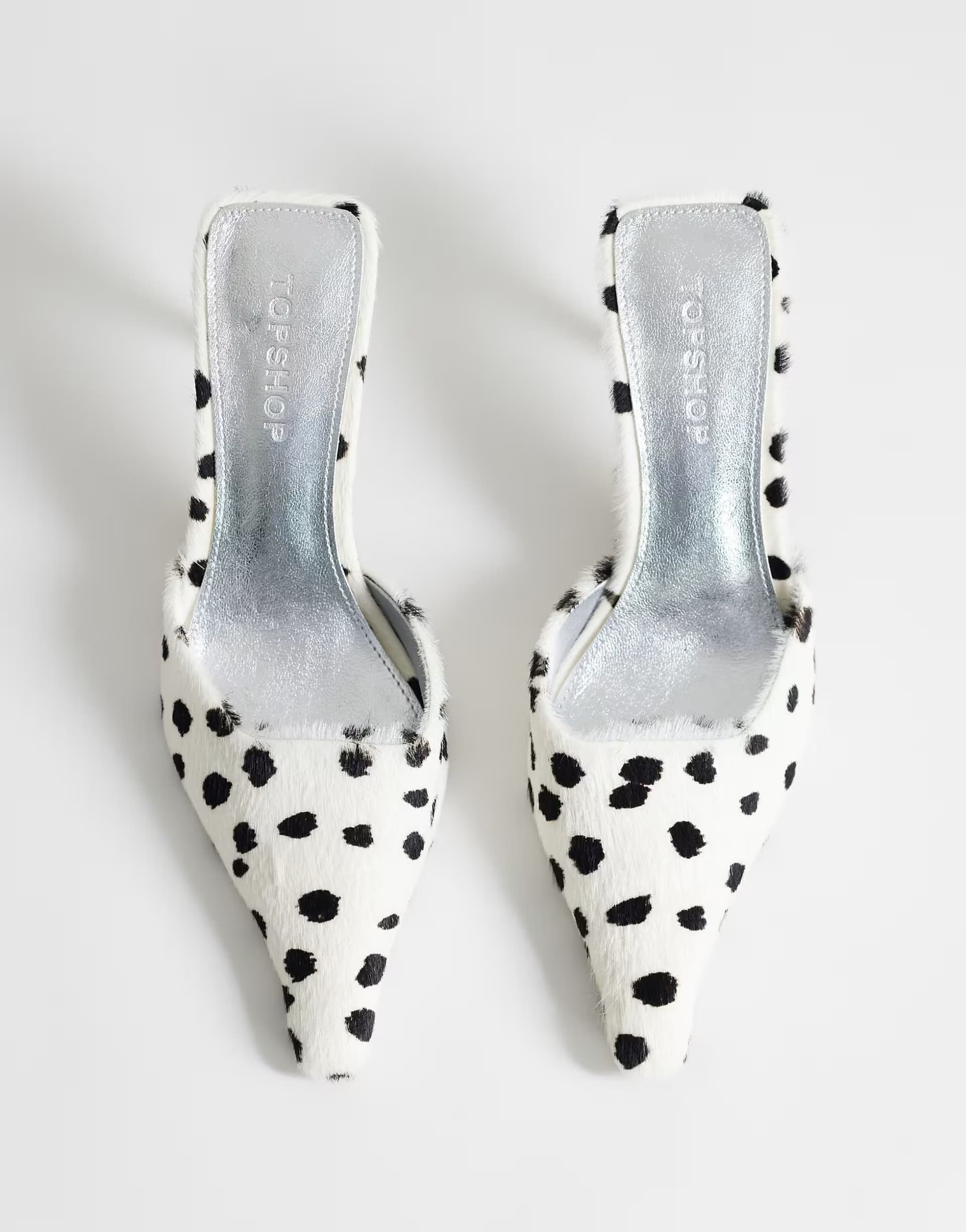 ASOS Topshop Alfie real hair on leather pointed mid heeled court in dalmation