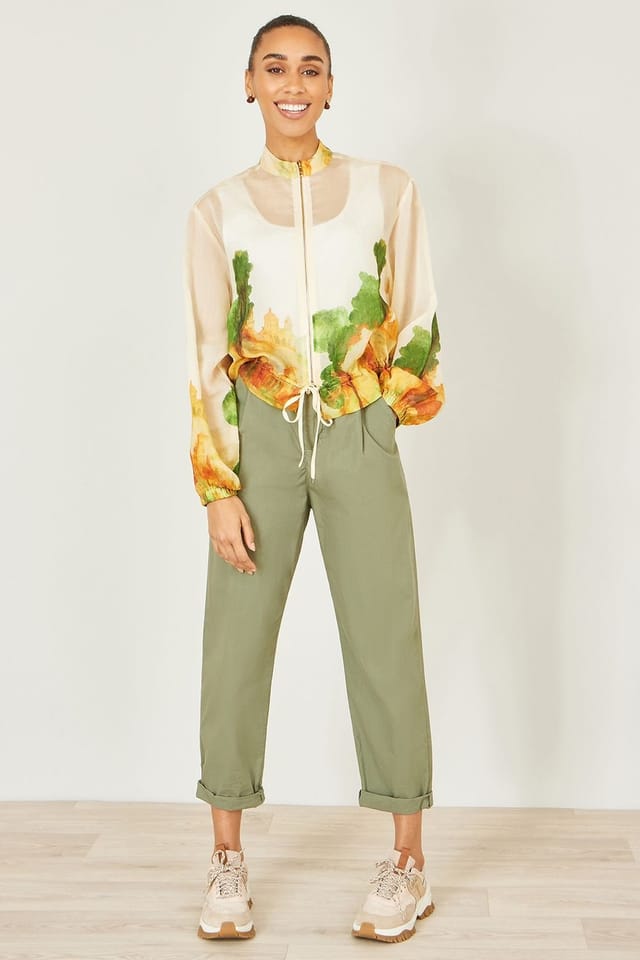 Yumi Yumi Women's Beige Printed Lightweight Modal Bomber Jacket - 3