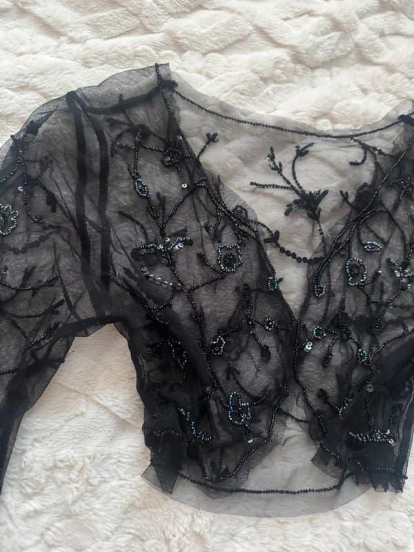 Vintage Dressing Cute Beaded Embellished Vintage Y2K Bolero Cardigan Top Sequin Mesh Ibiza Size XS