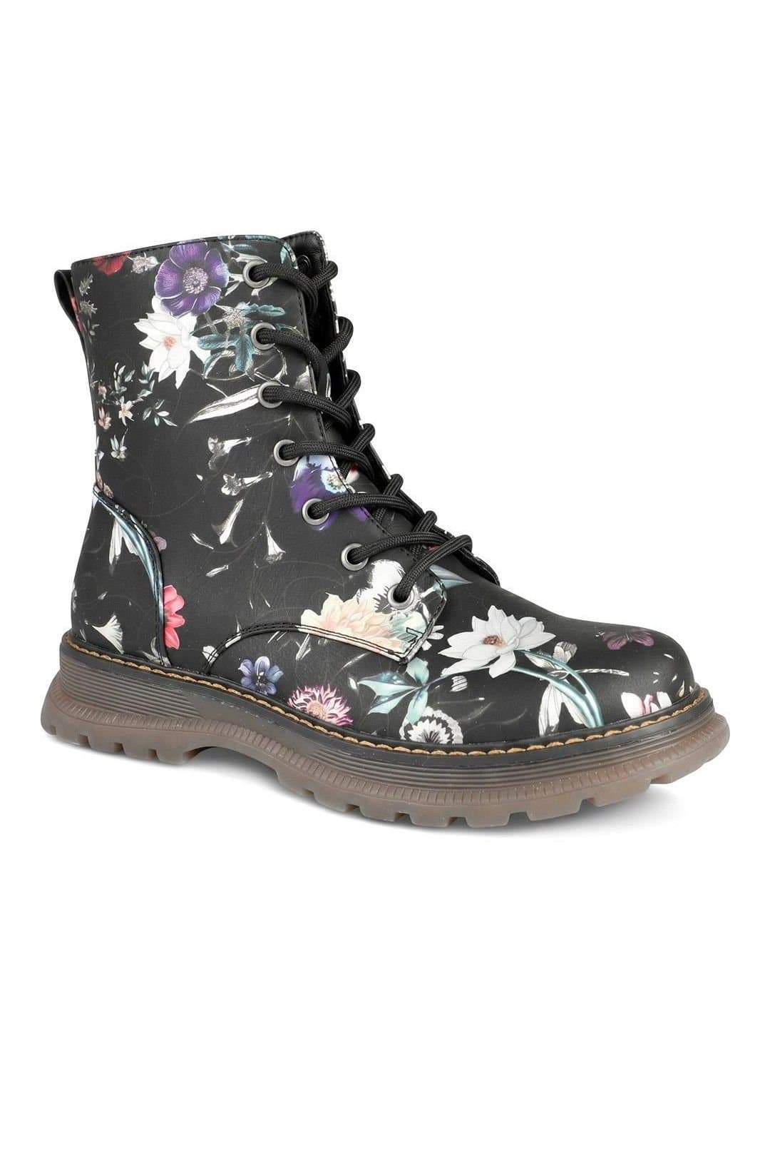 Pavers Pavers Women's Floral Pattern Lace Up Ankle Boots in Black