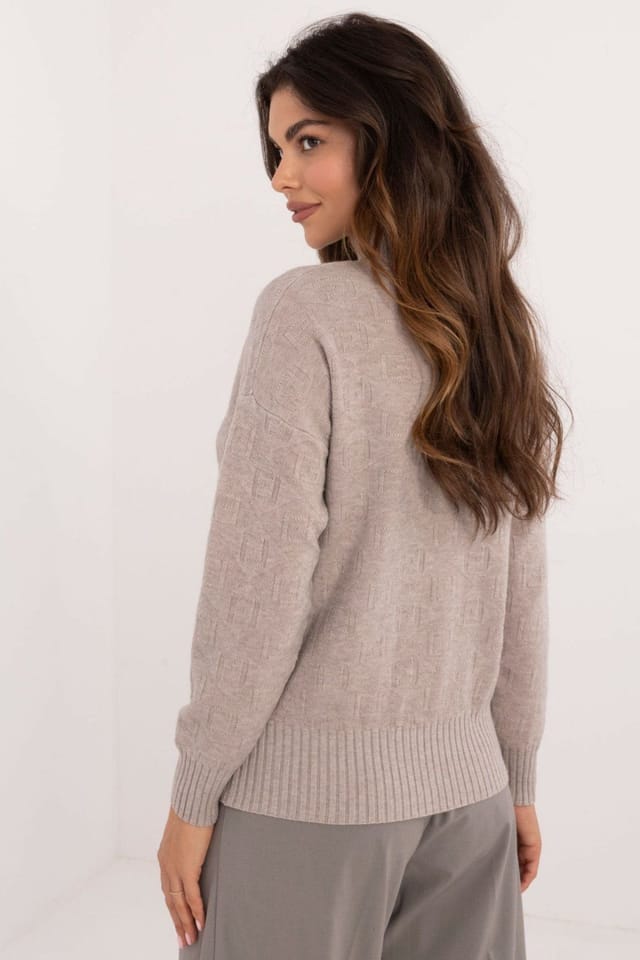 Love Lace Love Lace Women's Textured Half Turtleneck Casual Sweater in Beige - 3