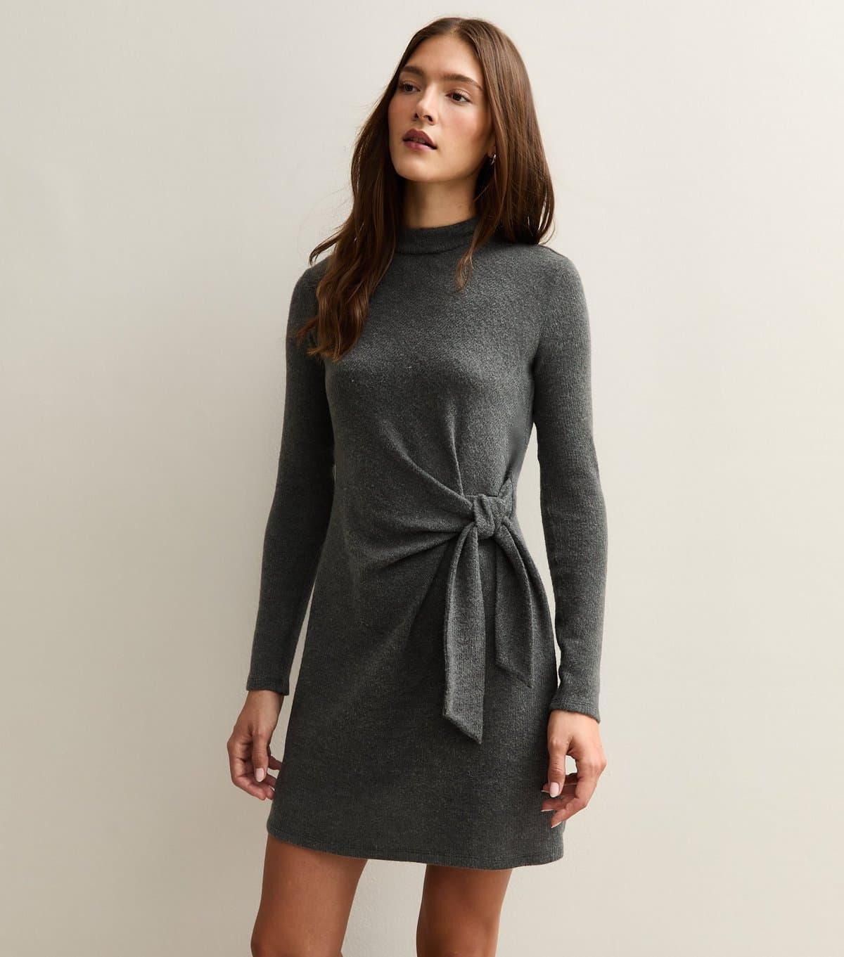 New Look Women's Dark Grey Tie Belt Mini Dress New Look