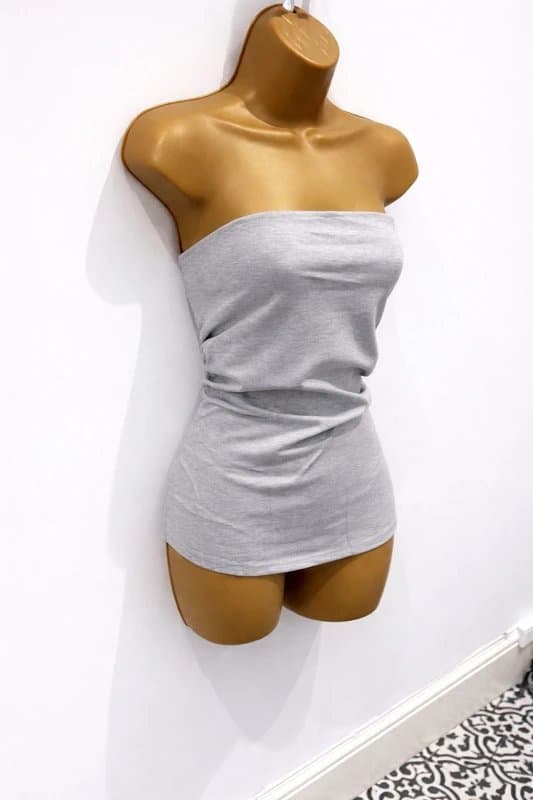 Bershka Bershka ruched grey longline boob tube bandeau corset strapless top size large UK 14