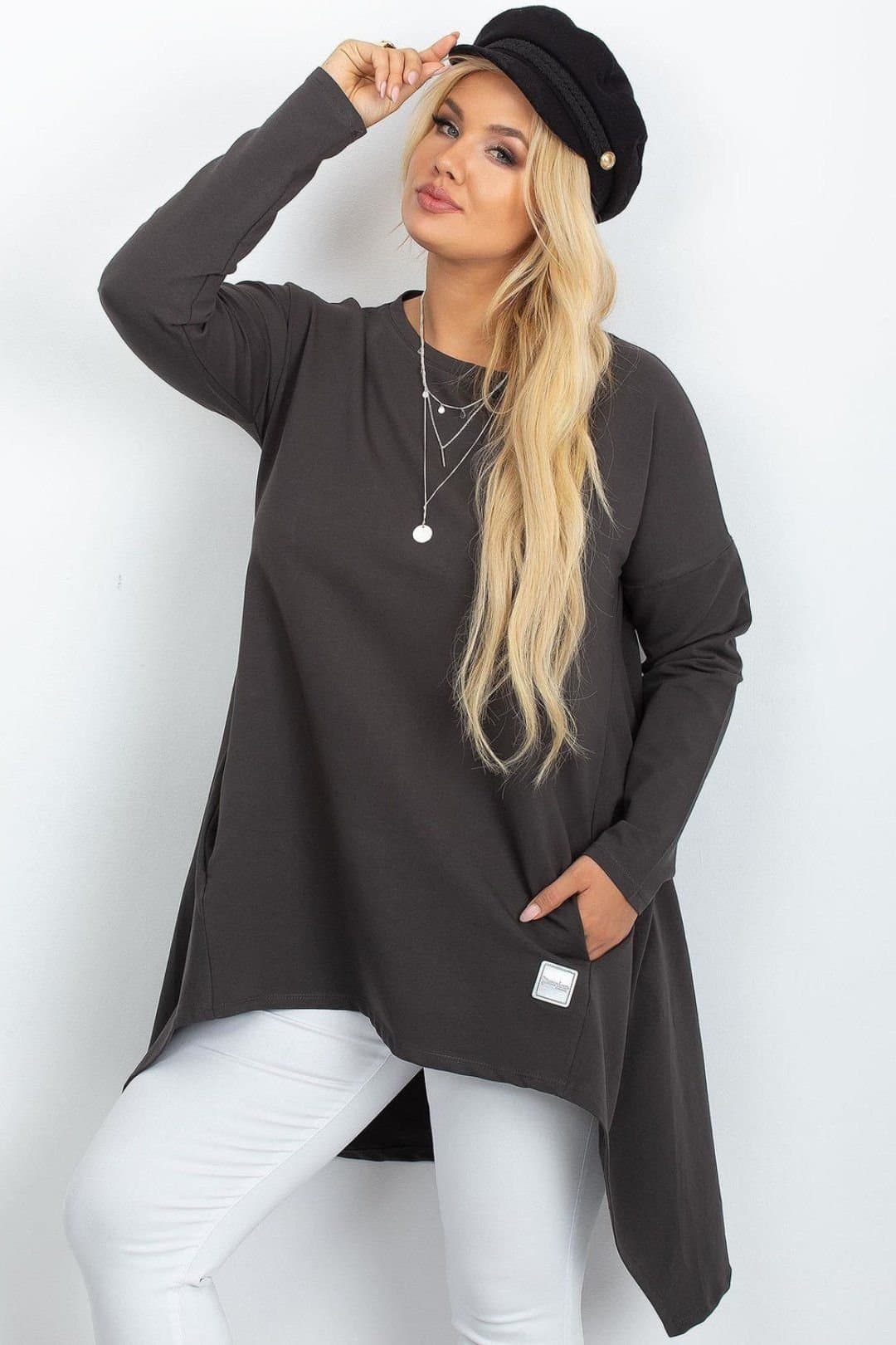 Love Lace Love Lace Charcoal Plus Size Asymmetrical Tunic with Pockets