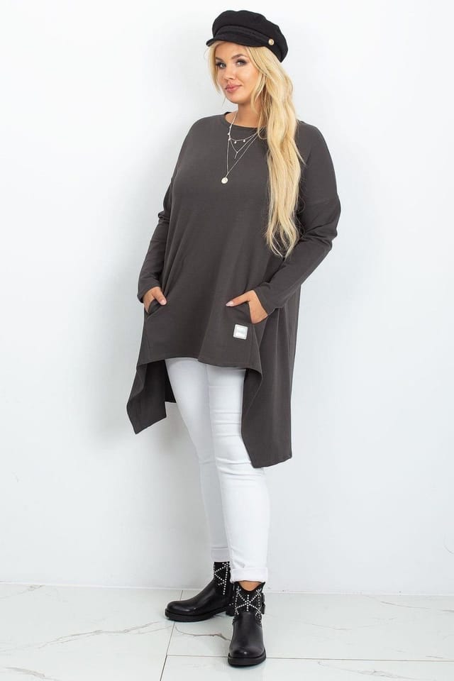 Love Lace Love Lace Women's Plus Size Asymmetrical Draped Tunic with Pockets in Charcoal - 2