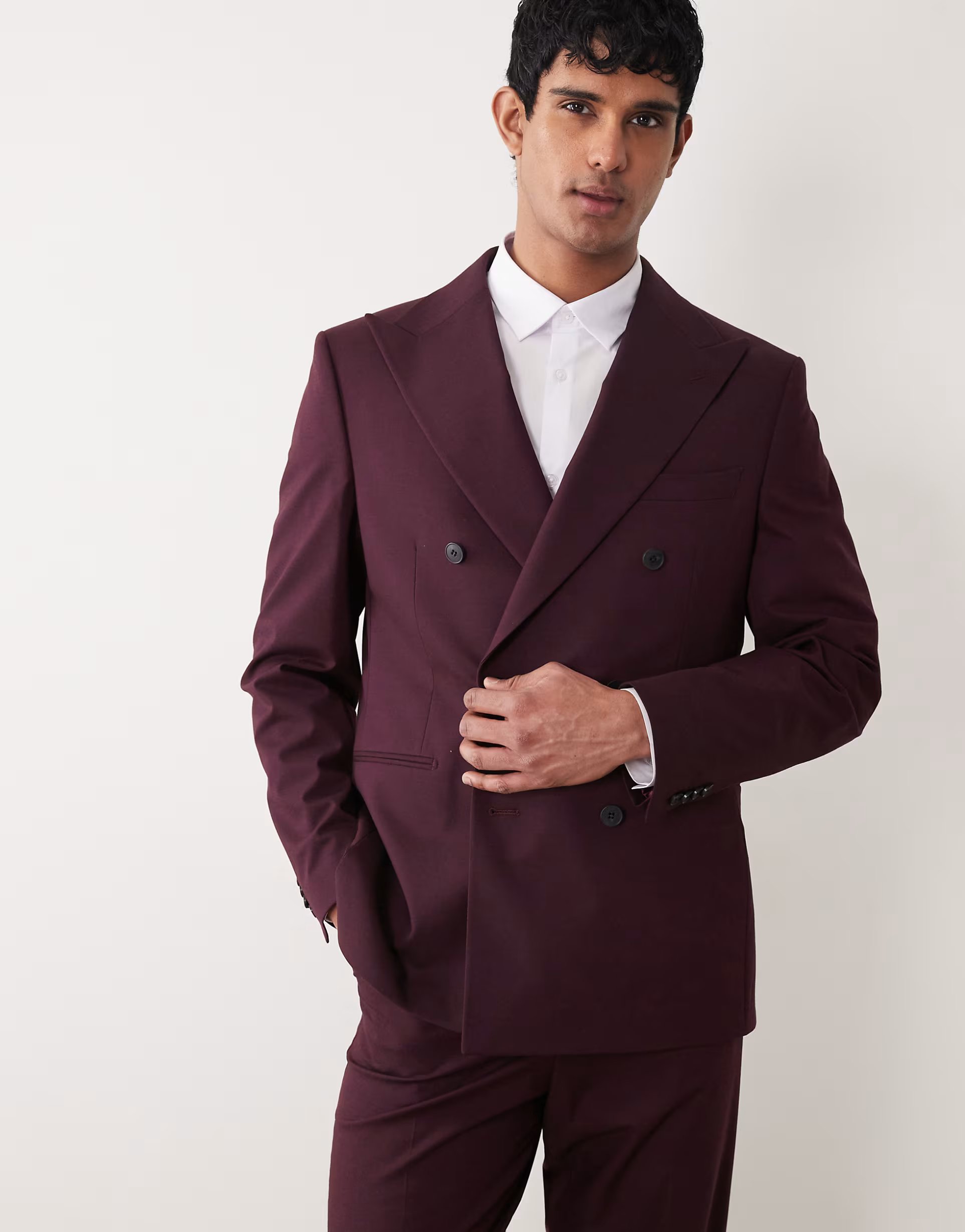 ASOS ASOS DESIGN regular double breasted suit jacket in burgundy - 1