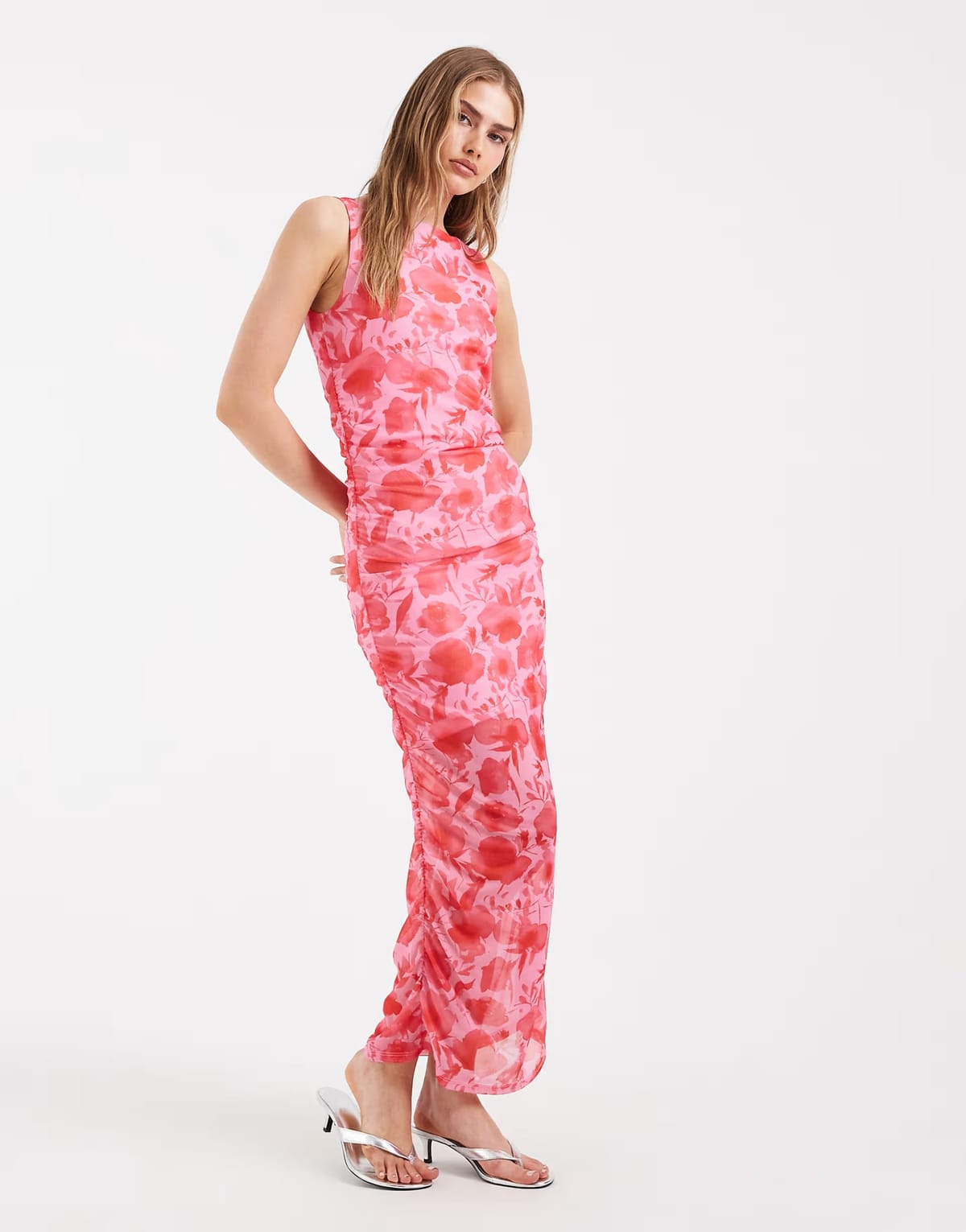 ASOS Pieces ruched midi dress in bold floral print - 1