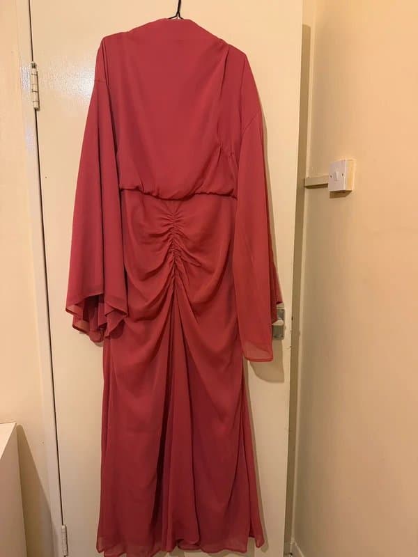 ASOS ASOS curve hot pink volume sleeve maxi dress, with ruched skirt