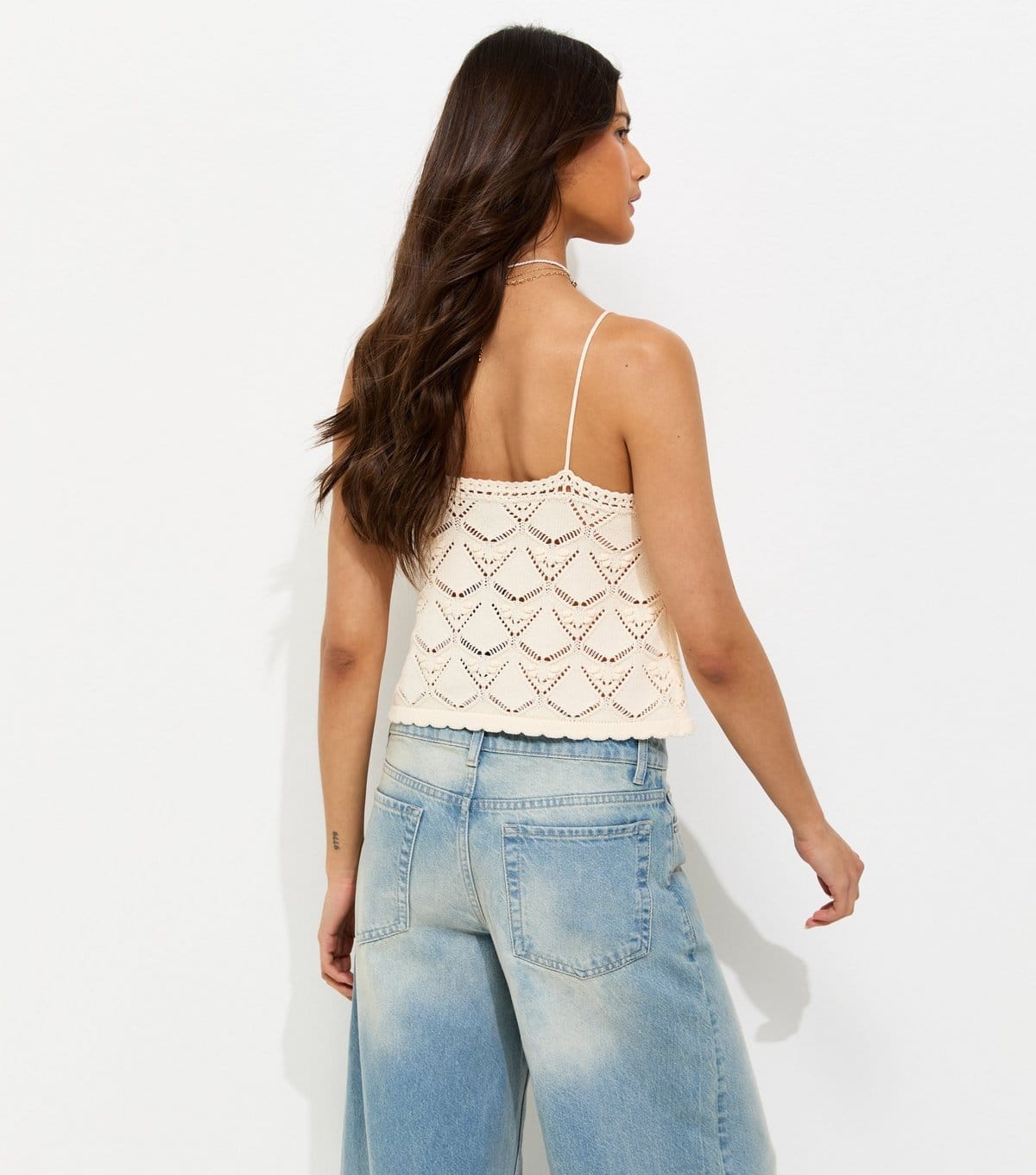 New Look Women's Cream Cotton Rich Crochet Button Up Cami Top New Look - 4