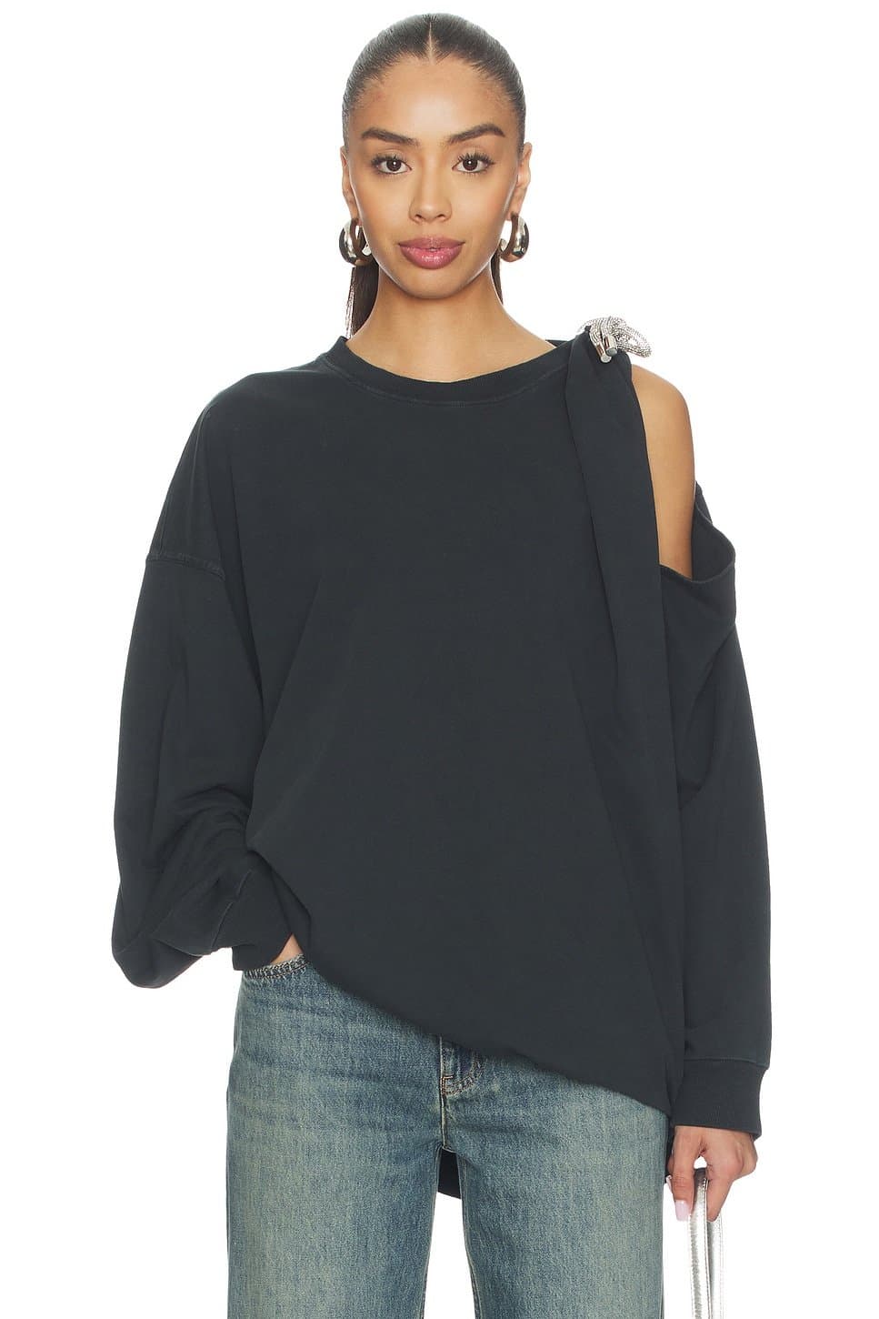revolve Revolve Crystal Knot Long Sleeve T-Shirt in Washed Black