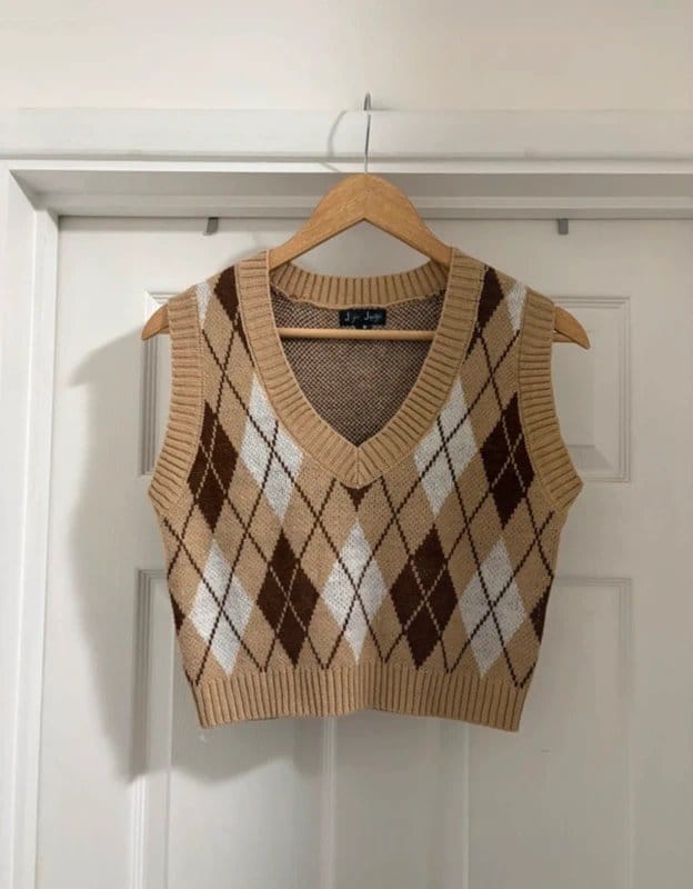 J is for Justice Brown Argyle V-Neck Cropped Knitted Sweater Vest