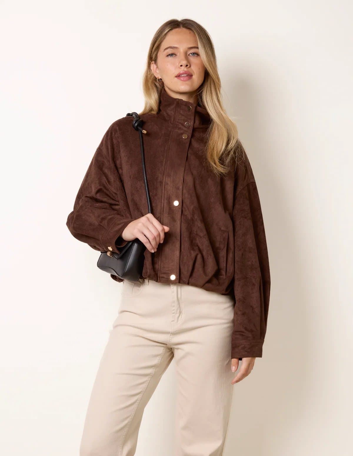 Blue Vanilla Funnel Neck Suede Jacket