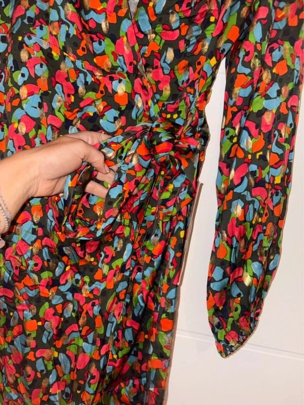 Never Fully Dressed Never Fully Dressed Khaki Colourful Long Sleeve Wrap Midaxi Dress Size 10 Party occasion funky boho - 1